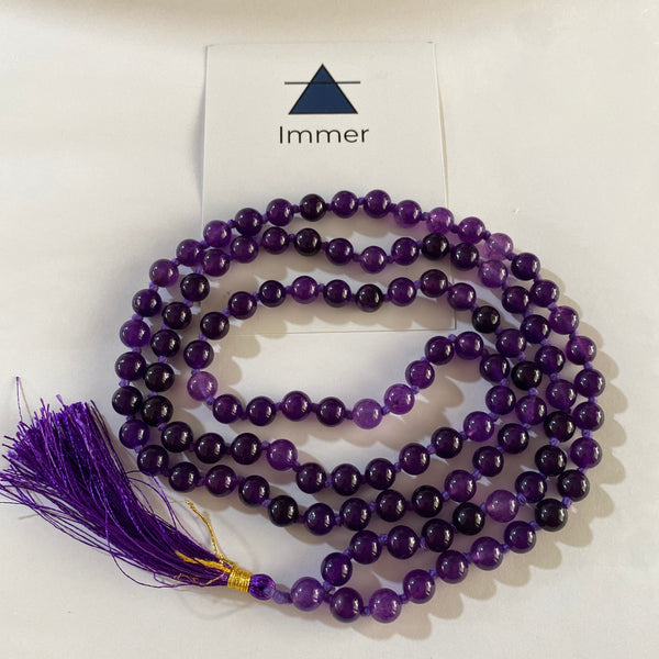 Natural amethyst Reiki Feng-Shui Mala Necklace 6 mm Crystal Stone 108 Bead Jap Mala - Men and Women