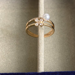 Dual-Band Flower & Pearl Design Ring for women – Anti-Tarnish Adjustable Ring