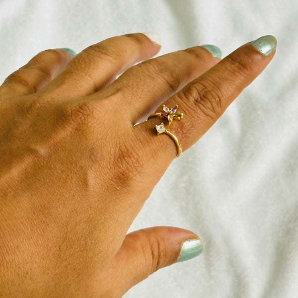 Multicolour Floral Ring for Women | Adjustable Gold-Plated Anti-Tarnish Ring by Immer