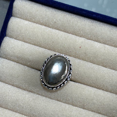 Pyrite Ring – Bold Polished Silver-Tone Statement Adjustable Ring for Women