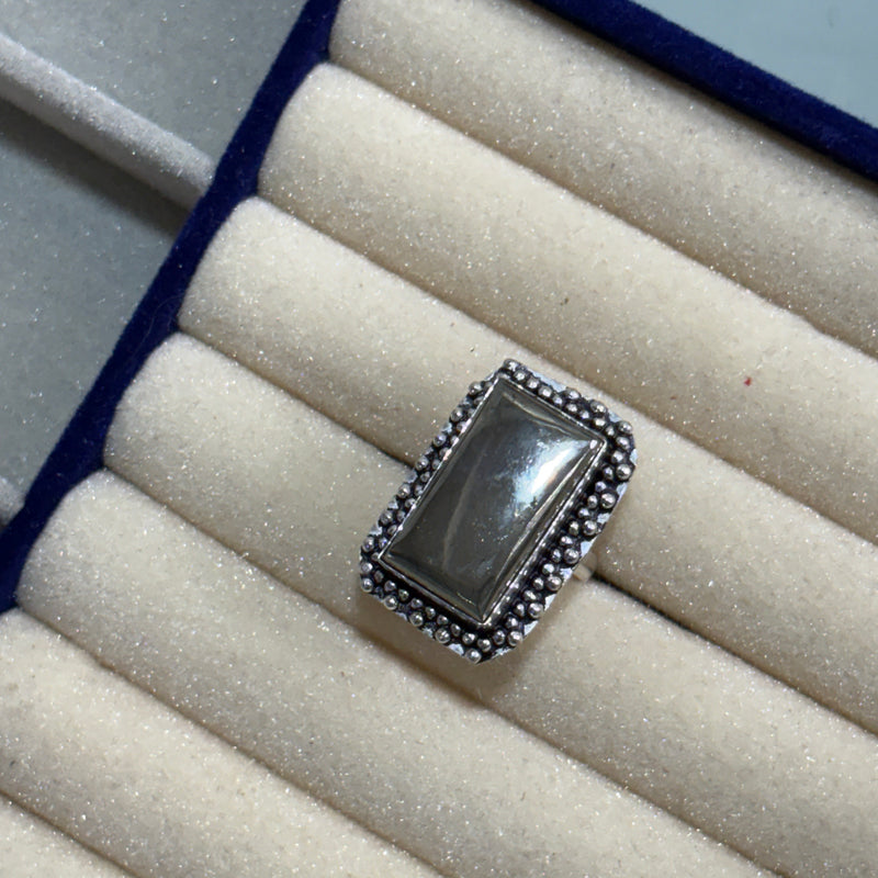 Pyrite Ring – Bold Polished Silver-Tone Statement Adjustable Ring for Women