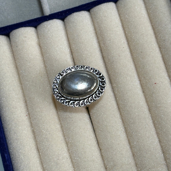 Pyrite Ring – Bold Polished Silver-Tone Statement Adjustable Ring for Women