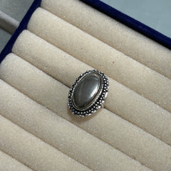 Pyrite Ring – Bold Polished Silver-Tone Statement Adjustable Ring for Women