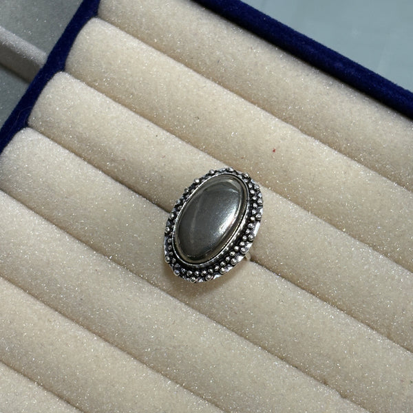 Pyrite Ring – Bold Polished Silver-Tone Statement Adjustable Ring for Women