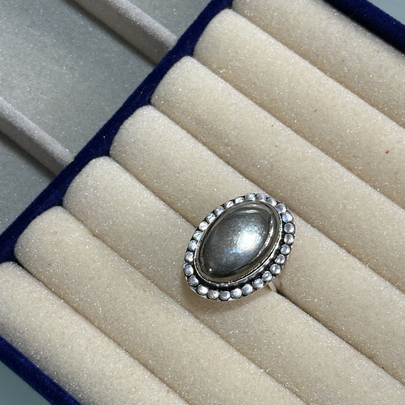 Pyrite Ring – Bold Polished Silver-Tone Statement Adjustable Ring for Women