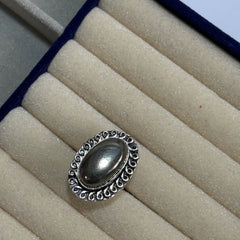 Pyrite Ring – Bold Polished Silver-Tone Statement Adjustable Ring for Women