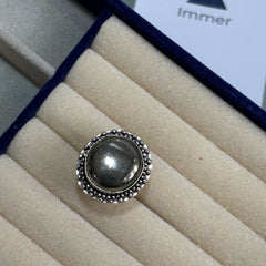 Pyrite Ring – Bold Polished Silver-Tone Statement Adjustable Ring for Women