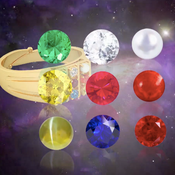 Navratna Ring for Men in Brass | 18K Gold Plated with Original 9 Gemstones | Adjustable Traditional Statement Ring with purpose