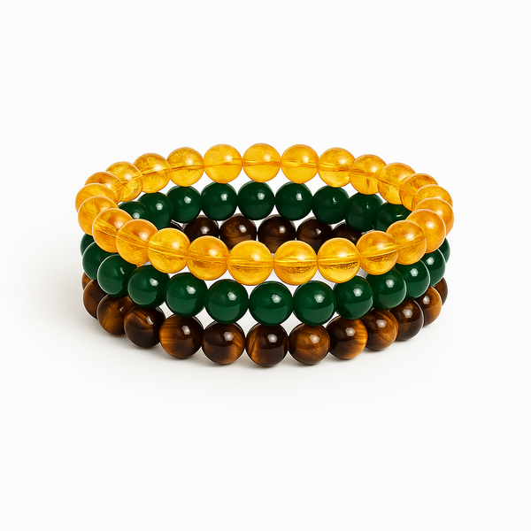 Gemstone Bracelet Combo for Men & Women - Citrine, Green Jade & Tiger Eye - DESTINY CHANGER COMBO