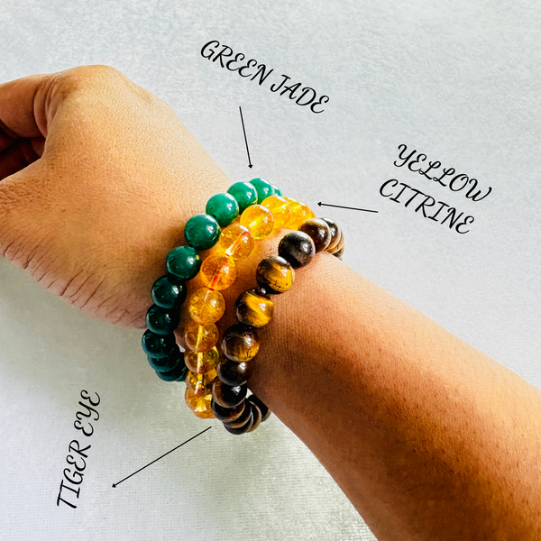 Gemstone Bracelet Combo for Men & Women - Citrine, Green Jade & Tiger Eye - DESTINY CHANGER COMBO
