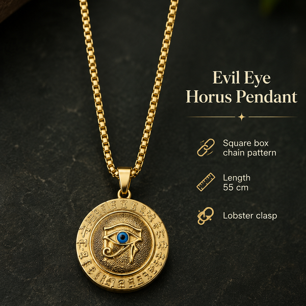 Evil Eye Horus Pendant with Chain for Men & Boys | 304 Stainless Steel, Anti Tarnish, gold Plated with 6 Months Warranty