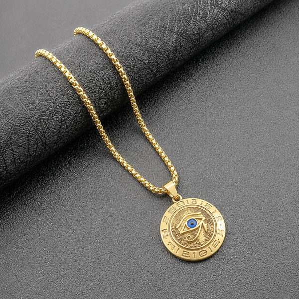 Evil Eye Horus Pendant with Chain for Men & Boys | 304 Stainless Steel, Anti Tarnish, gold Plated with 6 Months Warranty