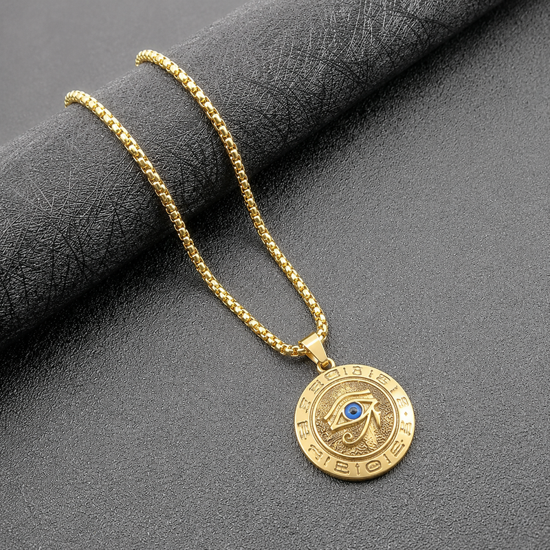 Evil Eye Horus Pendant with Chain for Men & Boys | 304 Stainless Steel, Anti Tarnish, gold Plated with 6 Months Warranty