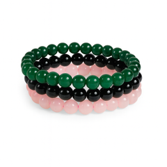 Gemstone Bracelet Combo for Men & Women - Black agate, Rose Quartz & Green Jade - FIND LOVE COMBO