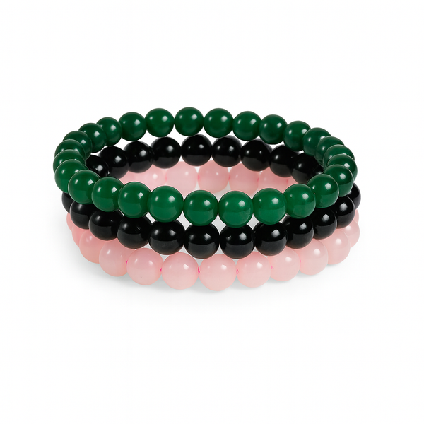 Gemstone Bracelet Combo for Men & Women - Black agate, Rose Quartz & Green Jade - FIND LOVE COMBO