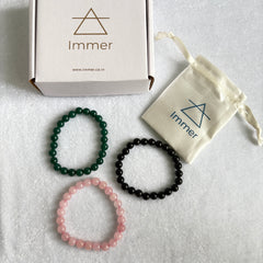 Gemstone Bracelet Combo for Men & Women - Black agate, Rose Quartz & Green Jade - FIND LOVE COMBO
