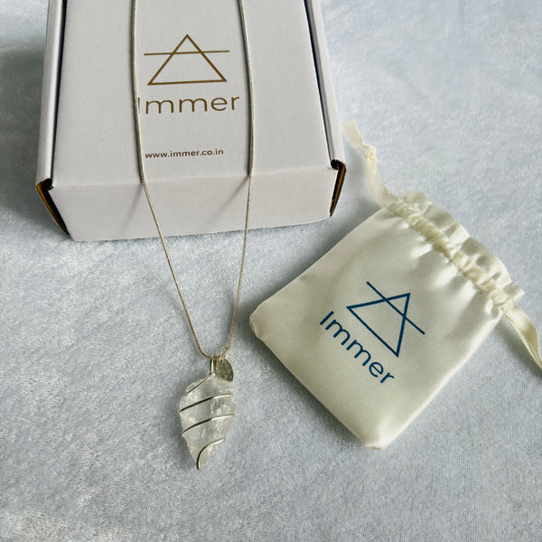 Raw Clear Quartz Pendant Necklace for Men & Women | Unisex Healing Crystal with Silver Wire Wrap