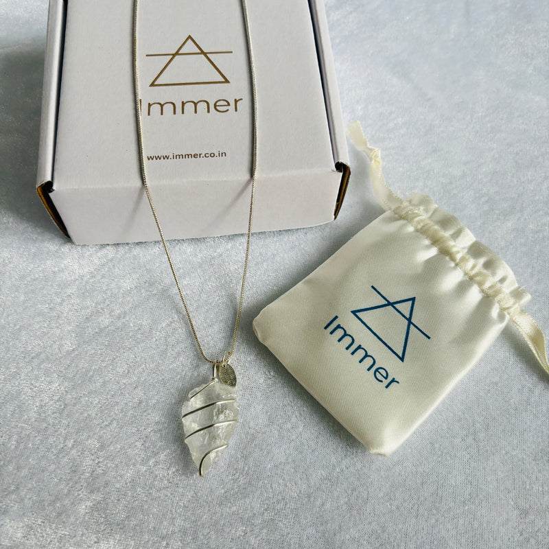 Raw Clear Quartz Pendant Necklace for Men & Women | Unisex Healing Crystal with Silver Wire Wrap