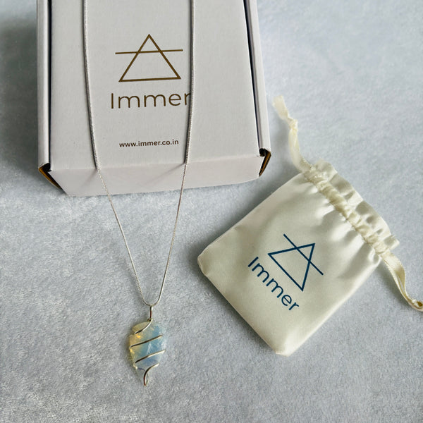 Raw Opalite Arrowhead Pendant | Silver Plated Wire Wrapped Crystal Necklace for Men & Women