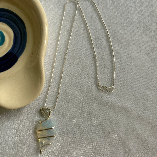 Raw Opalite Arrowhead Pendant | Silver Plated Wire Wrapped Crystal Necklace for Men & Women