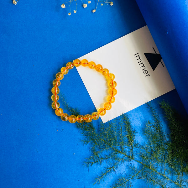 Original Yellow Citrine Bracelet with 8 MM Beads for Men and Women - Natural Energised Bead Stone Crystal Bracelet with Authenticity Certificate