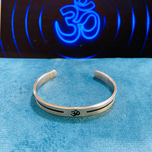 Men’s OM Engraved Cuff Bracelet – Matte Stainless Steel | Open Adjustable Kada