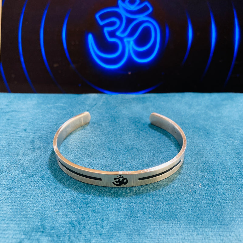 Men’s OM Engraved Cuff Bracelet – Matte Stainless Steel | Open Adjustable Kada
