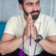 Natural amethyst Reiki Feng-Shui Mala Necklace 6 mm Crystal Stone 108 Bead Jap Mala - Men and Women