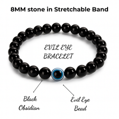Evil Eye Bracelet with Certified Black Onyx Beads | Nazar Protection, Positivity & Good Luck | Unisex Adjustable Gemstone Bracelet for Men & Women | Certificate of Authenticity Included
