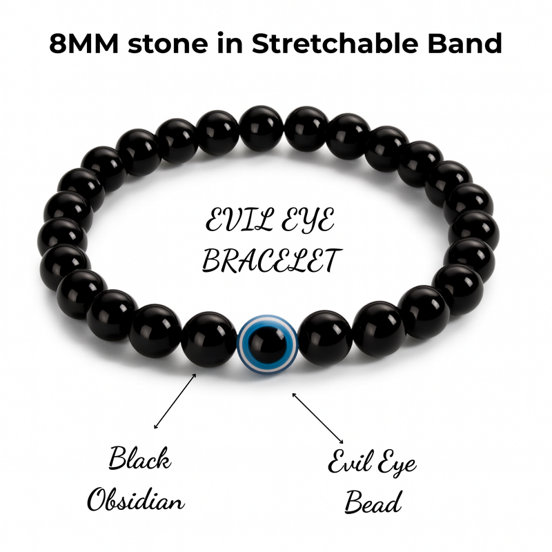 Evil Eye Bracelet with Certified Black Onyx Beads | Nazar Protection, Positivity & Good Luck | Unisex Adjustable Gemstone Bracelet for Men & Women | Certificate of Authenticity Included