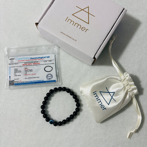 Evil Eye Bracelet with Certified Black Onyx Beads | Nazar Protection, Positivity & Good Luck | Unisex Adjustable Gemstone Bracelet for Men & Women | Certificate of Authenticity Included