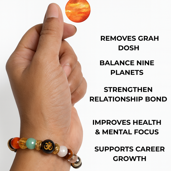 Navgrah Bracelet for Men & Women | 9 Planet Gemstone Bracelet with OM Bead with Authenticity certificate