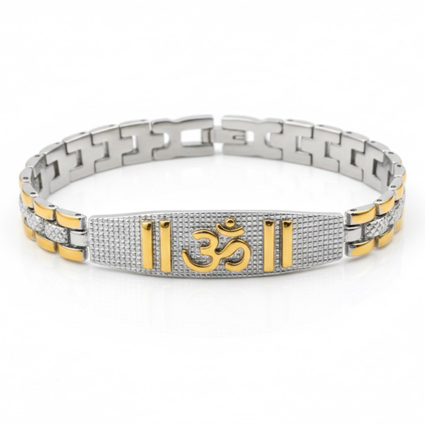 Om Bracelet for Men | Gold and Silver Tone Curve bracelet in stainless steel