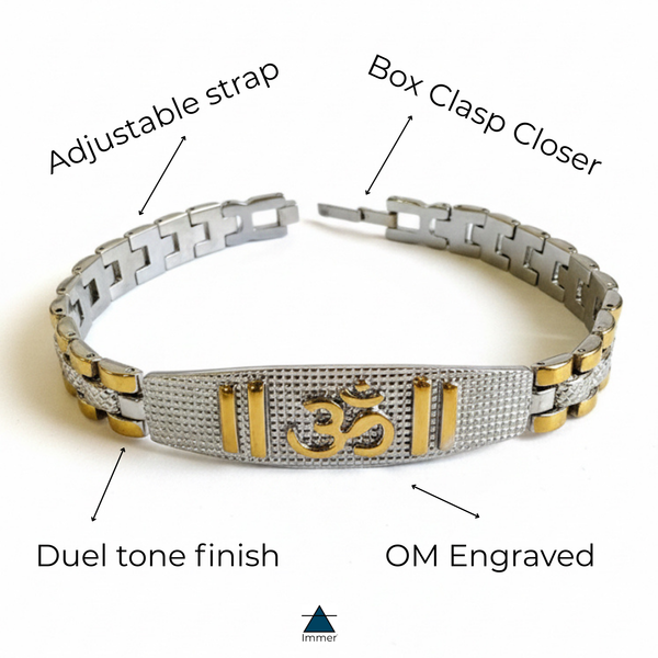 Om Bracelet for Men | Gold and Silver Tone Curve bracelet in stainless steel