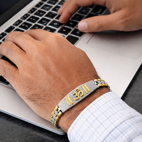 Om Bracelet for Men | Gold and Silver Tone Curve bracelet in stainless steel