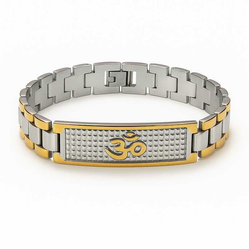 ImMen’s OM Engraved Bracelet | Dual Tone Stainless Steel Bracelet in 18K Gold Plating  | Anti-Tarnish Bracelet by IMMER