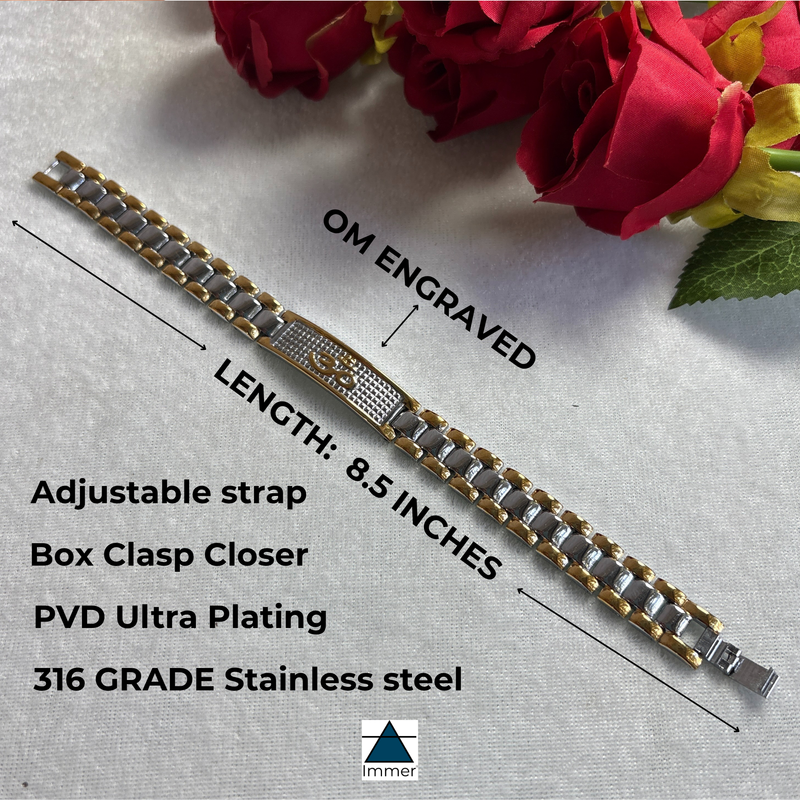 ImMen’s OM Engraved Bracelet | Dual Tone Stainless Steel Bracelet in 18K Gold Plating  | Anti-Tarnish Bracelet by IMMER