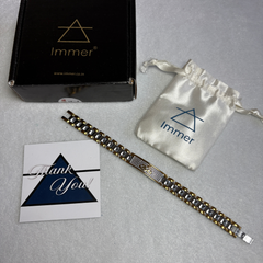 ImMen’s OM Engraved Bracelet | Dual Tone Stainless Steel Bracelet in 18K Gold Plating  | Anti-Tarnish Bracelet by IMMER