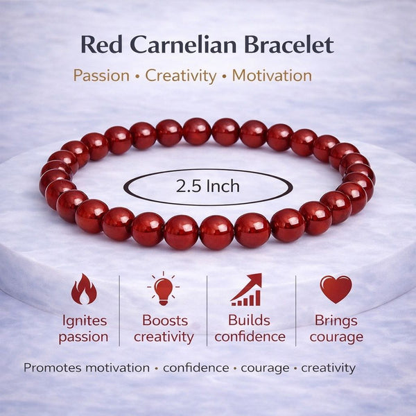 Red Carnelian Bracelet for Men & Women | Natural Carnelian Stone Beaded Bracelet with Authenticity Certificate