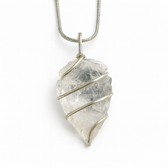 Raw Clear Quartz Pendant Necklace for Men & Women | Unisex Healing Crystal with Silver Wire Wrap