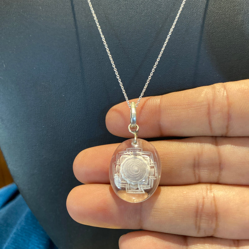 Shree Yantra Crystal Pendant in 925 Sterling Silver – Genuine & Handcrafted
