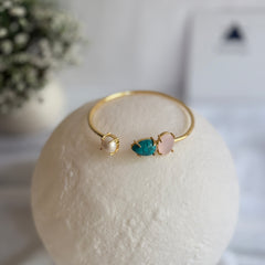 Trio Gemstone Trio Open Bangle | Pearl and stone Bracelet for Women