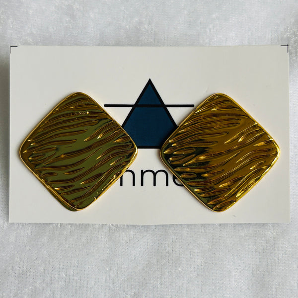 Textured Gold Square Statement Earrings | Lightweight Anti-Tarnish Studs for Women