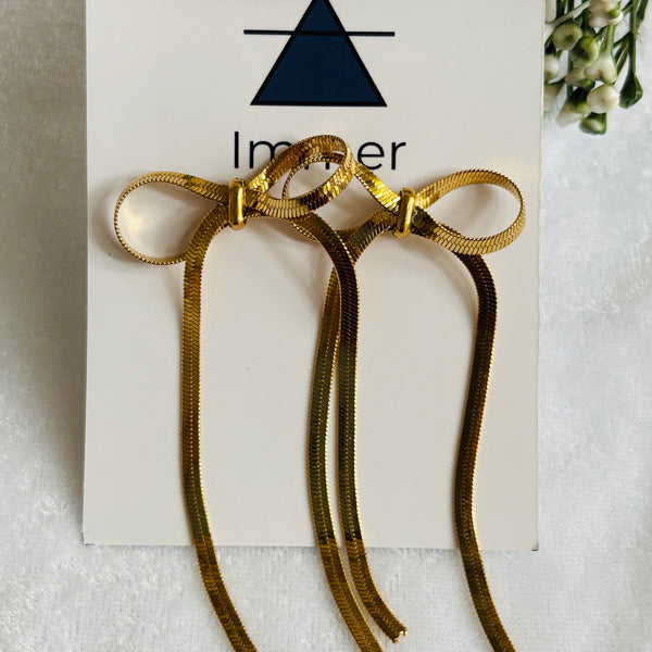 Bow Tie Statement Earrings | Statement Metallic Ribbon Style, Lightweight & Trendy
