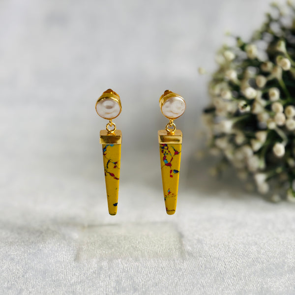Pearl Hydro Glass Drop Earrings | 18K Gold Plated Statement Danglers