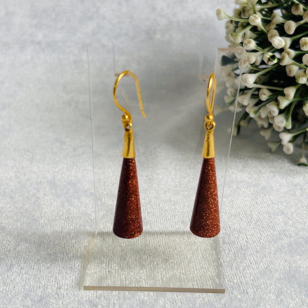 Tapered Cone Drop Earrings | Textured, Glittery & Plain Stone Finish | 18K Gold Plated Hooks