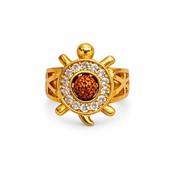 Rudraksha Meru Ring for Men & Women | 18K Gold Plated Ring in Brass  |  Rudraksha Adjustable Ring for Daily Wear