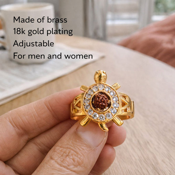 Rudraksha Meru Ring for Men & Women | 18K Gold Plated Ring in Brass  |  Rudraksha Adjustable Ring for Daily Wear
