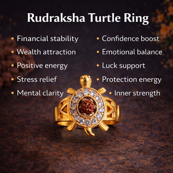 Rudraksha Meru Ring for Men & Women | 18K Gold Plated Ring in Brass  |  Rudraksha Adjustable Ring for Daily Wear