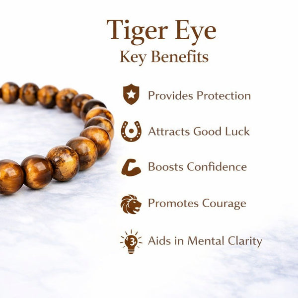 Original Certified Tiger Eye Bracelet for Men and Women – Natural Stone Tiger eye energised bracelet for Confidence, Strength, Willpower Meditation and Reiki Healing – 8MM beads